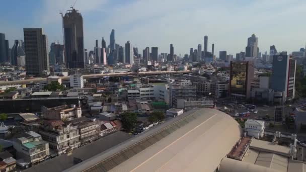 Panorama Ikhtisar Drone Bangkok Tua Pusat Trainstasi Hua Lamphong Kereta — Stok Video