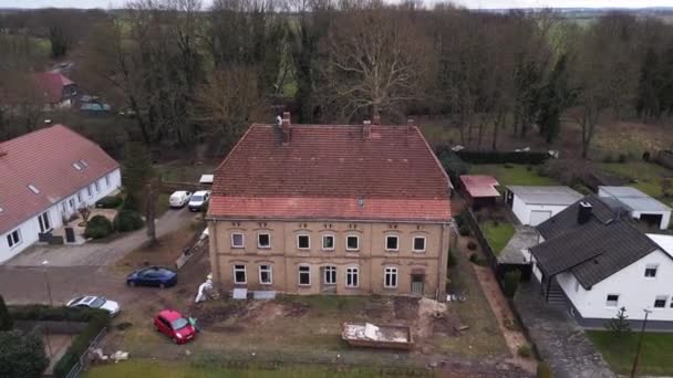 Overflight Fly Drone Dilapidated Manor House Luessow Western Pomerania Germany — Stock Video