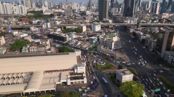 Drohne Von Oben Nach Unten Blick Bangkok Alten Hauptbahnhof Hua — Stockvideo