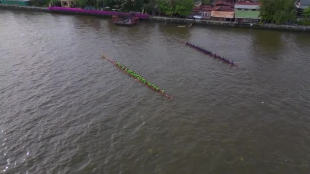 Aves Olho Vista Drone Bangkok Grande Ponte Fluvial Tailândia 2022 — Vídeo de Stock