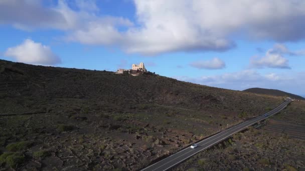 Lanzarote Volkanik Lav Tarlası Tarımsal Kül Yolu Panorama Genel Bakış — Stok video