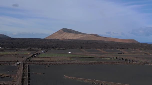 Lanzarote Campo Lava Volcán 2023 Volar Dron Inverso Uhd Filmación — Vídeo de stock