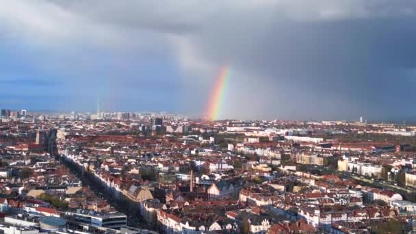 Rainbow Berlin City Rainy Grey Cloudy Sky District Mitte Germany — Stock Video