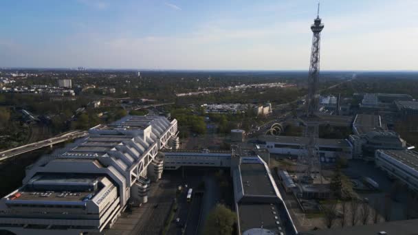 Berlin City Radio Tower Funkturm Exhibition Center Icc Panorama Overview — Stock Video