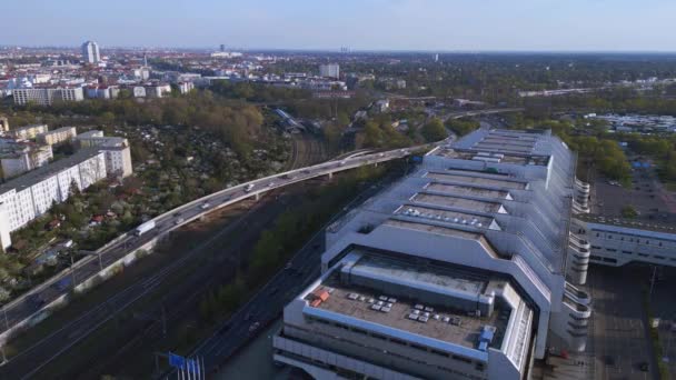 Berlin City Radio Tower Funkturm Exhibition Center Icc Panorama Overview — Stock Video