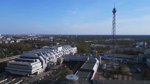Берлинская Городская Радиобашня Выставочный Центр Icc Панорамный Обзор Беспилотника Uhd — стоковое видео