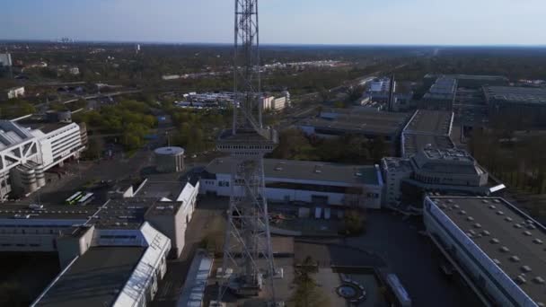 Berlin City Radio Tower Funkturm Centrum Wystawowe Icc Panorama Orbita — Wideo stockowe