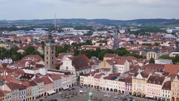 Budweis Budejovice Óváros Csehországban 2023 Nyarán Ereszkedő Drón Kiváló Minőségű — Stock videók