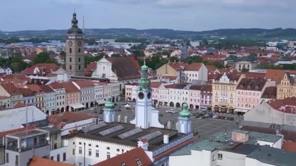 Budweis Budejovice Óvárosa Csehországban 2023 Nyarán Emelkedő Drón Kiváló Minőségű — Stock videók