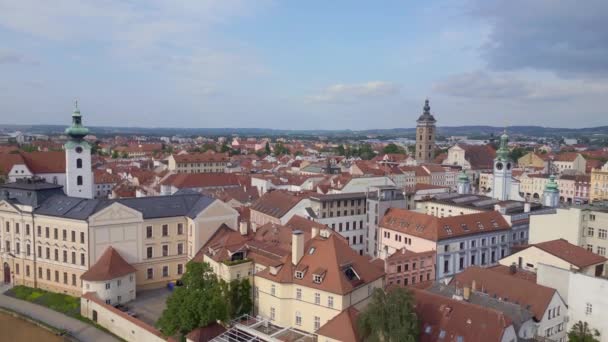 Старый Город Будейовице Чехии Лето 2022 Обзор Дрона Высококачественный Кадр — стоковое видео