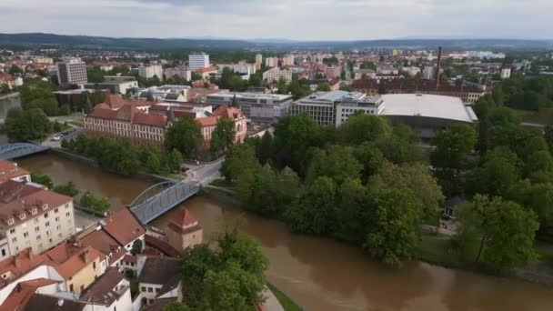 Budweis Budejovice Old Town Czech Republic Summer 2023 Panorama Overview — ストック動画