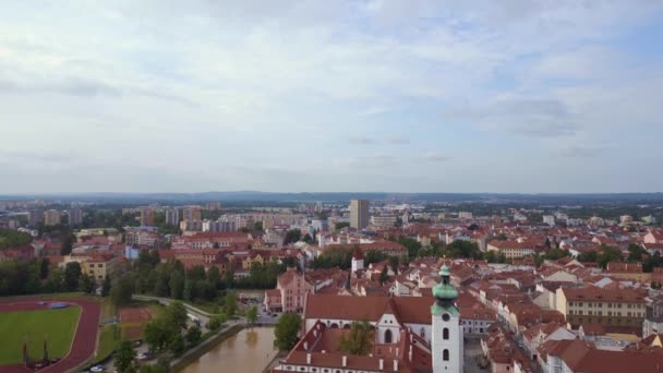 Budweis Budejovice Old Town Czech Republic Summer 2023 Panorama Overview — 图库视频影像