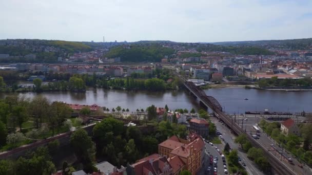 Stad Stadsdel Staden Prag Tjeckiska Republiken Våren 2023 Överflygning Överflygning — Stockvideo