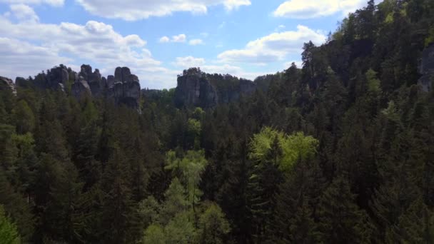 Bohemian Paradise Hill Forest Rocks Czech Republic Spring 2023 Fly — ストック動画