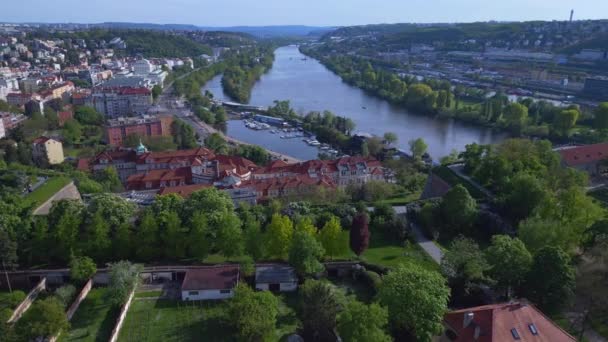 Stadt Prag Auf Hill Tschechische Republik Frühjahr 2023 Panorama Orbit — Stockvideo