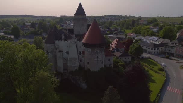 Rakousko Heidenreichstein Hrad Evropě Letní Den 2023 Stoupající Dron Filmový — Stock video