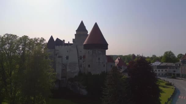Австрія Гейденрайхштайнський Замок Європі Літній День 2023 Висхідний Дрон Кінематографічні — стокове відео