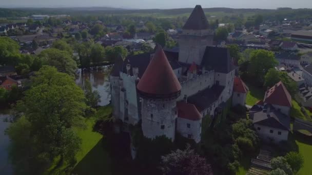 Oostenrijk Kasteel Heidenreichstein Europa Zomerdag 2023 Panorama Baan Drone Filmische — Stockvideo