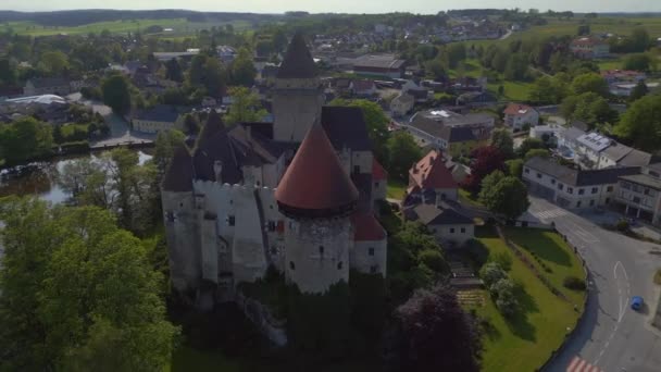 Rakousko Hrad Heidenreichstein Evropě Letní Den 2023 Panorama Orbit Drone — Stock video