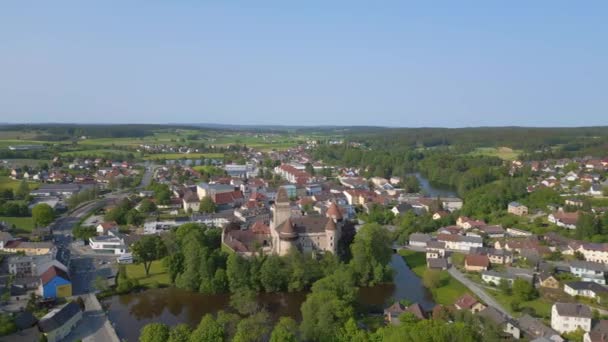 Dorf Heidenreichstein Stadt Österreich Europa Sommertag 2023 Panoramische Übersicht Drohne — Stockvideo
