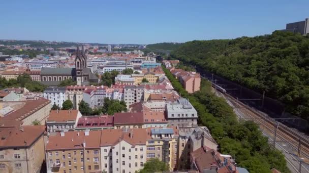 Prague Downtown City Czech Republic Europe Summer 2023 Overflight Flyover — Stock Video