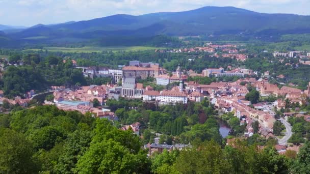 Mountain Overview Hill Town Panorama Krumlov Czech Republic Summer 2023 — ストック動画