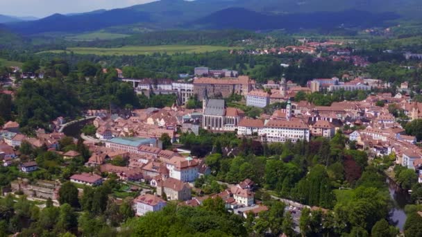 Mountain Overview Hill Town Panorama Krumlov Czech Republic Summer 2023 — Stock Video