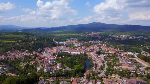 Dağ Manzaralı Hill Town Panorama Krumlov Çek Cumhuriyeti Yaz 2023 — Stok video