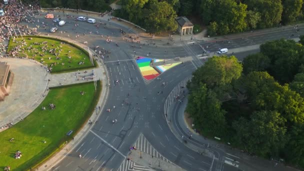 Csd Pride Parade 2023 Stadt Berlin Deutschland Sommerabend Siegessäule Drohnen — Stockvideo