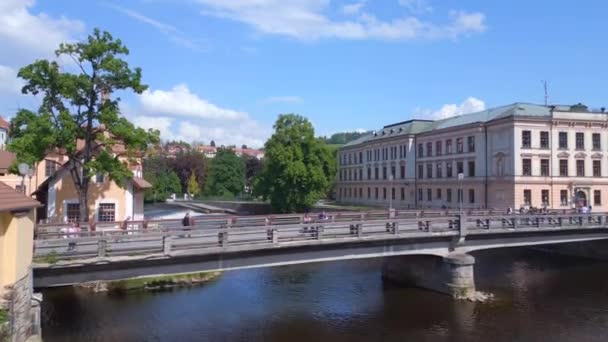 Güney Bohemya Nın Çek Bölgesinde Cesky Krumlov Kasabası Moldova Nehri — Stok video