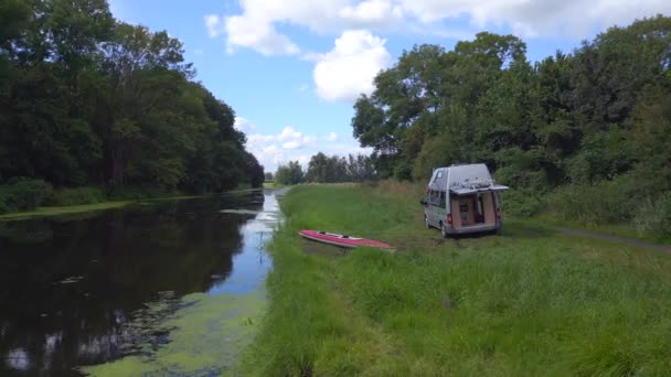 Red Paddle Boat Litorale Caravan Camping Casa Mobile Fiume Ora — Video Stock
