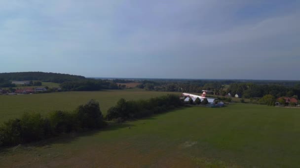 Aircraft Ground Hilly Summer Fields Brandenburg Germany Summer Descending Drone — Stock Video