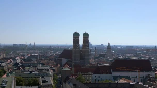 Munich Torres Frauenkirche Igreja Cidade Velha Alemanha Bávaro Verão Céu — Vídeo de Stock