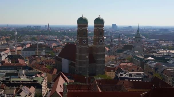 München Torn Frauenkirche Kyrka Gamla Stan Tyskland Bayerska Sommar Klar — Stockvideo
