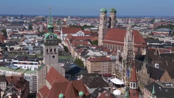 Munich Cidade Igrejas Cidade Velha Frauenkirche Peter Alemanha Bávaro Verão — Vídeo de Stock