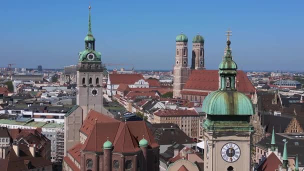 Münih Kiliseleri Eski Şehir Frauenkirche Peter Almanya Bavyera Yaz Açık — Stok video