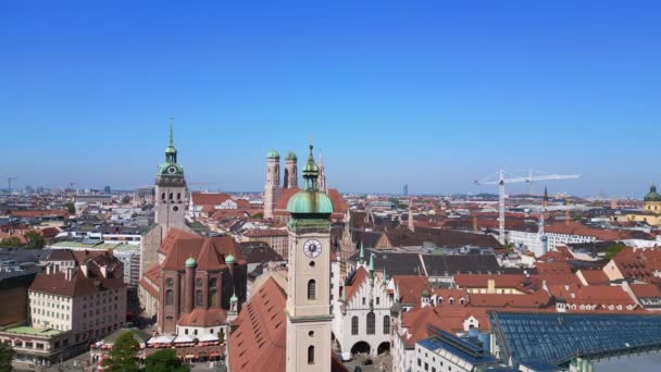 Munich City Churches Old Town Frauenkirche Peter Germany Bavarian Summer — Stock Video