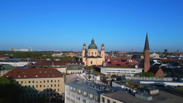Igreja Munique Theatiner Town Old City Center Alemanha Baviera Verão — Vídeo de Stock