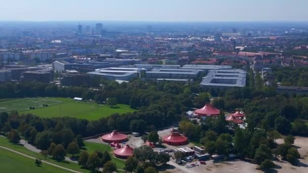 Multifunktionsstadion München Olympiapark Deutschland Bayerisch Sonniger Klarer Himmel Tag Drohne — Stockvideo