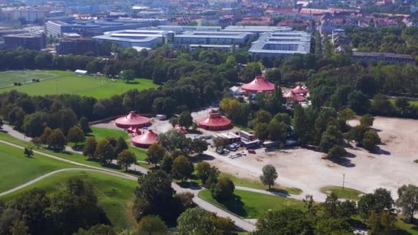 Estadio Multifuncional Munich Parque Olímpico Alemania Bávaro Cielo Claro Soleado — Vídeo de stock