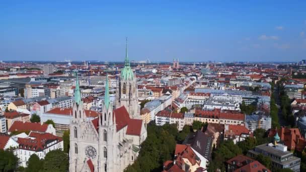 Munich City Paul Church Theresienwiesen Germany Bavarian Town Sunny Clear — Stock Video