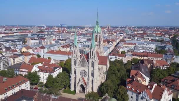 Münih Teki Paul Kilisesi Theresienwiesen Almanya Bavyera Şehri Güneşli Gökyüzü — Stok video