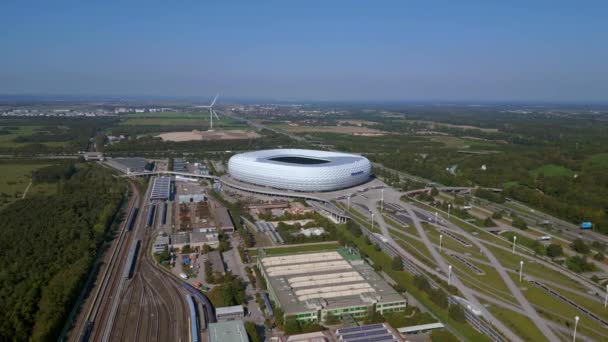 Beierse München Arena Stadion Nationaal Voetbalelftal Duitsland Zomer Zonnige Blauwe — Stockvideo