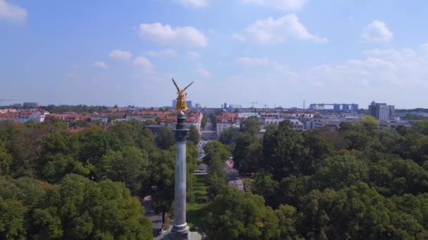 Goldener Friedensengel Stadt München Bayerisch Sommer Sonnig Bewölkt Himmel Tag — Stockvideo