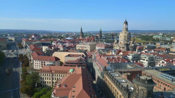 Dresden Kadın Kilisesi Frauenkirche Şehri Almanya Gün Güneşli Mavi Gökyüzü — Stok video