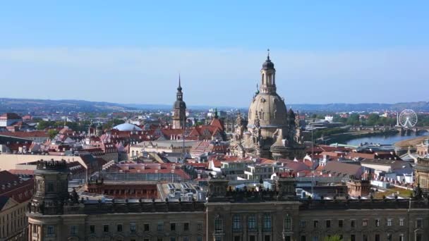 Dresden Kadın Kilisesi Frauenkirche Şehri Almanya Yaz Güneşli Mavi Gökyüzü — Stok video