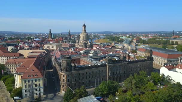 Dresden Frauenkirche Stadtstadt Deutschland Sommer Sonnig Blauer Himmel Tag Panoramaübersicht — Stockvideo