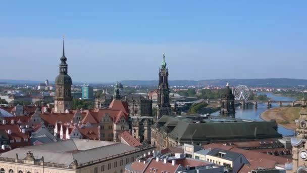 Dresden Frauenkirche Stadtstadt Deutschland Sommer Sonnig Blauer Himmel Tag Ganz — Stockvideo