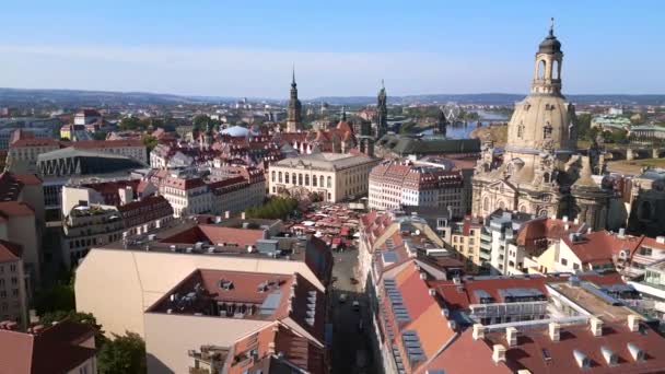 Dresden Women Church Frauenkirche Cidade Cidade Alemanha Verão Ensolarado Céu — Vídeo de Stock