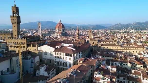 Ciudad Catedral Ciudad Medieval Florencia Toscana Italia Volar Drone Inverso — Vídeo de stock